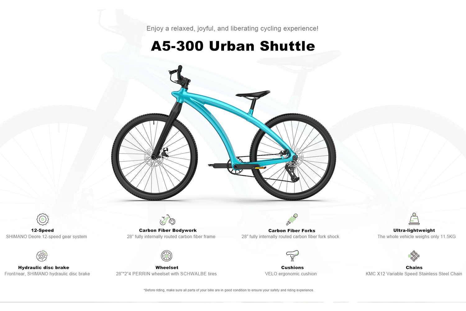 Carbon Fiber Lightweight City Bike – 12-Speed Shimano Urban Commuter Bicycle