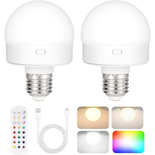 Jozram Rechargeable LED Light Bulbs with Remote, 2-Pack Dimmable RGB Puck Lights, 15 Colors, 3 Timers, for Wall Sconce