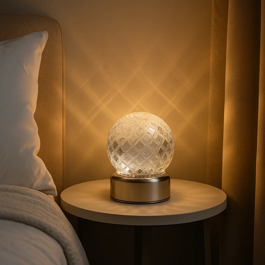 Lámpara de mesa moderna LED con esfera de cristal tallado