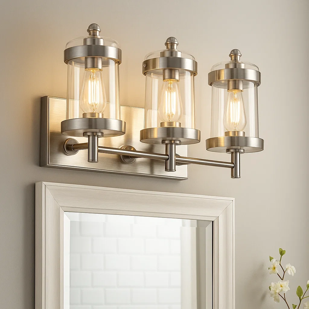 Aplique de pared moderno de 3 luces con pantalla de vidrio transparente