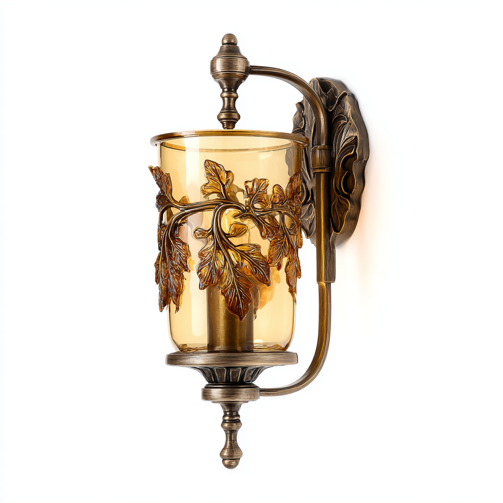 Aplique de pared con acabado en bronce antiguo y detalles en cristal ámbar