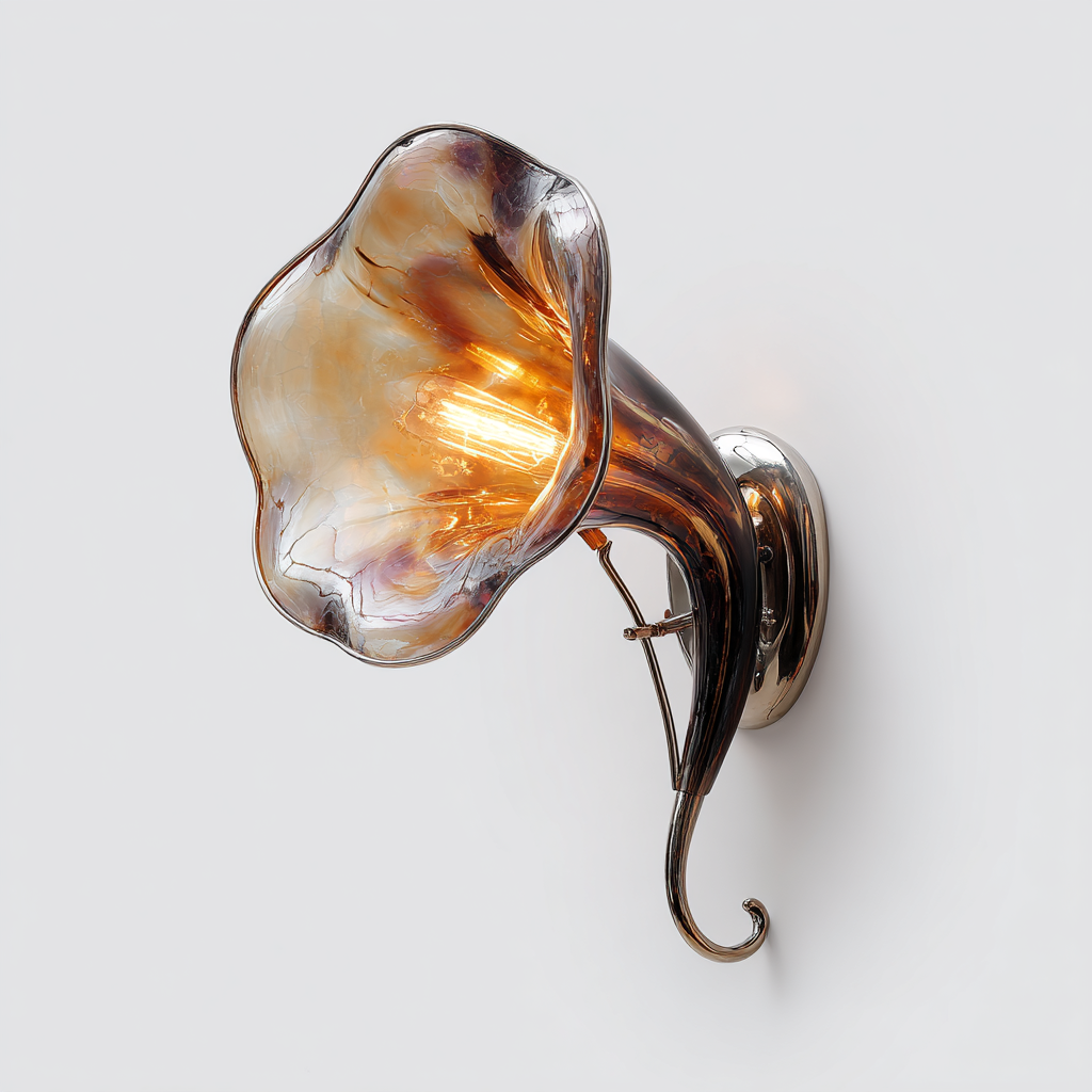 Lámpara de pared con forma orgánica hecha de vidrio soplado y metal pulido