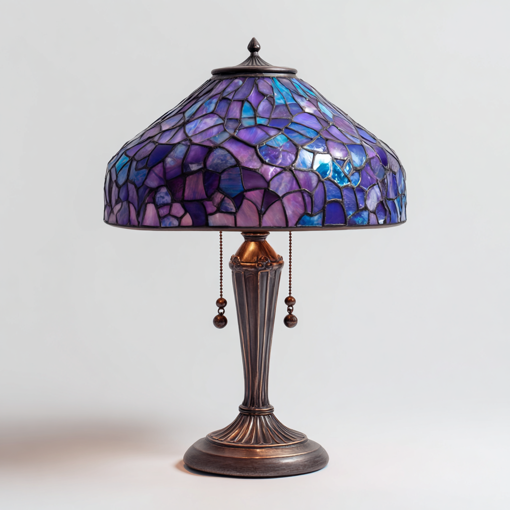 Lámpara de mesa con pantalla de cristal de color morado