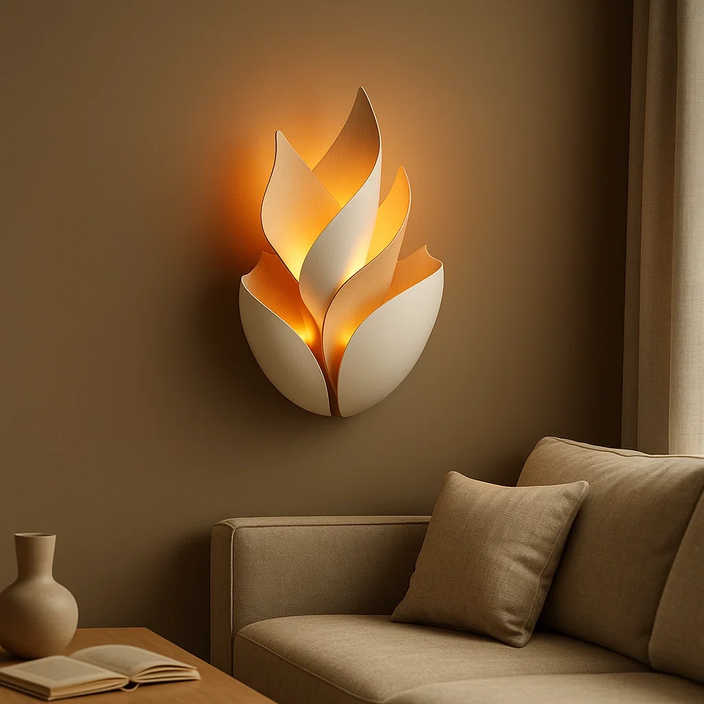 Aplique de pared blanco con detalles beige y gris