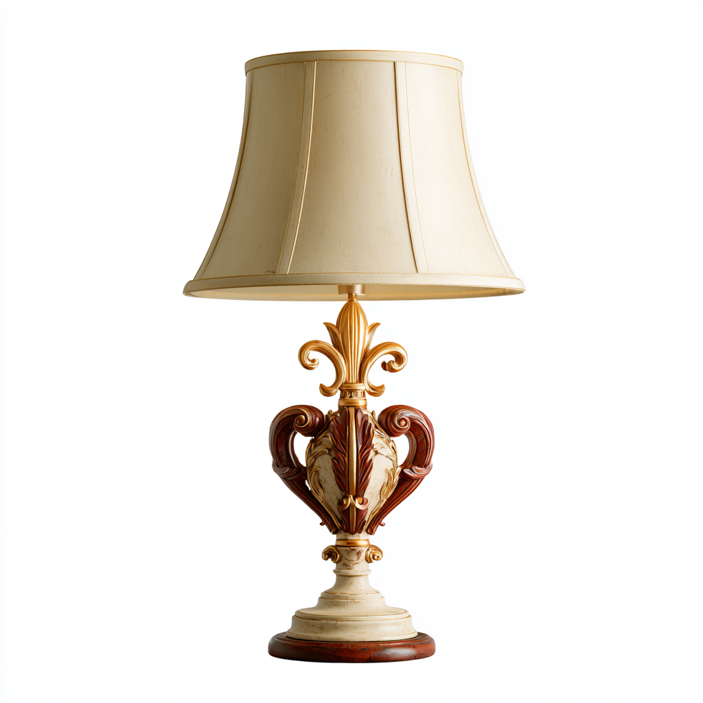 Lámpara de mesa clásica con diseño ornamental de flor de lis
