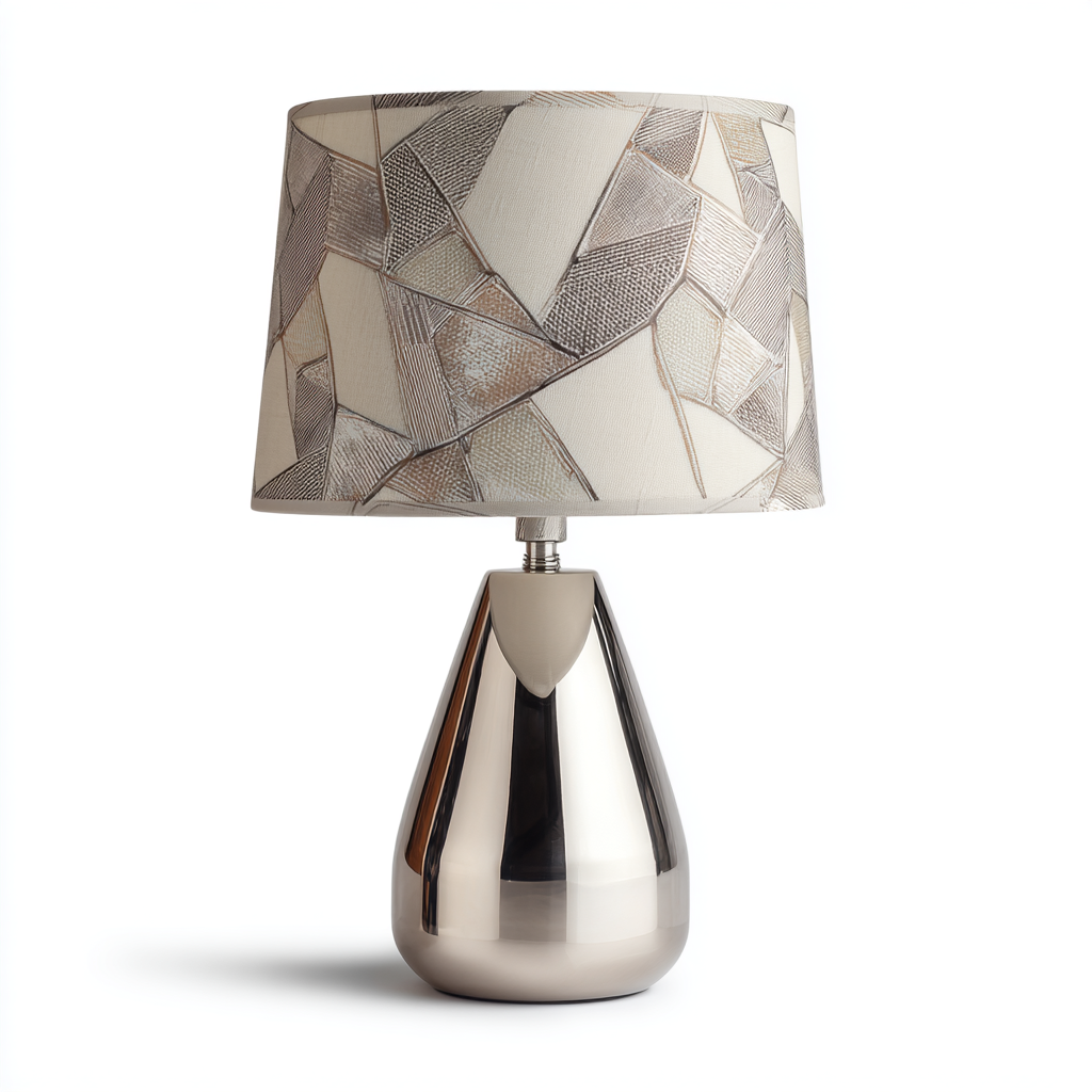 Lámpara de mesa moderna de acero inoxidable con pantalla geométrica