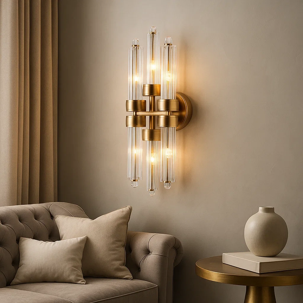 Aplique de pared moderno con diseño elegante y tubos de cristal