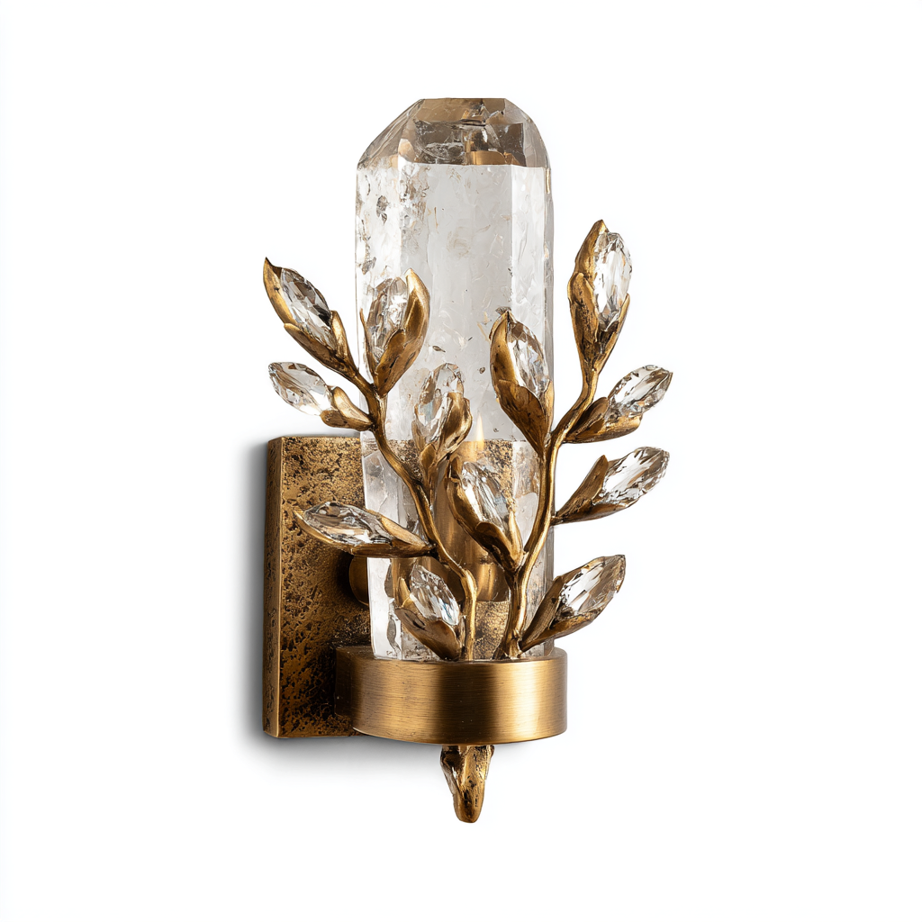 Aplique de pared rústico con cristal tallado y detalles en latón envejecido