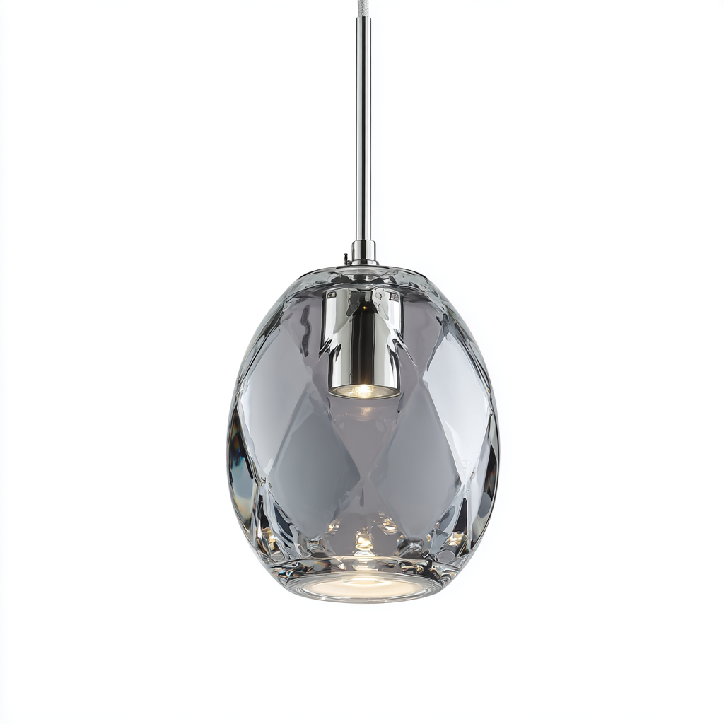 Lámpara colgante individual de cristal tallado con acabado cromado