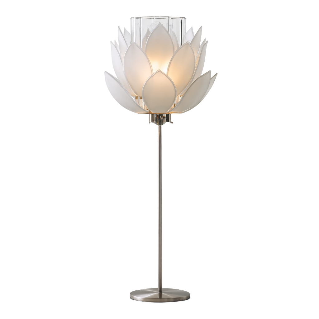 Lámpara de pie con diseño de flor de loto en vidrio esmerilado
