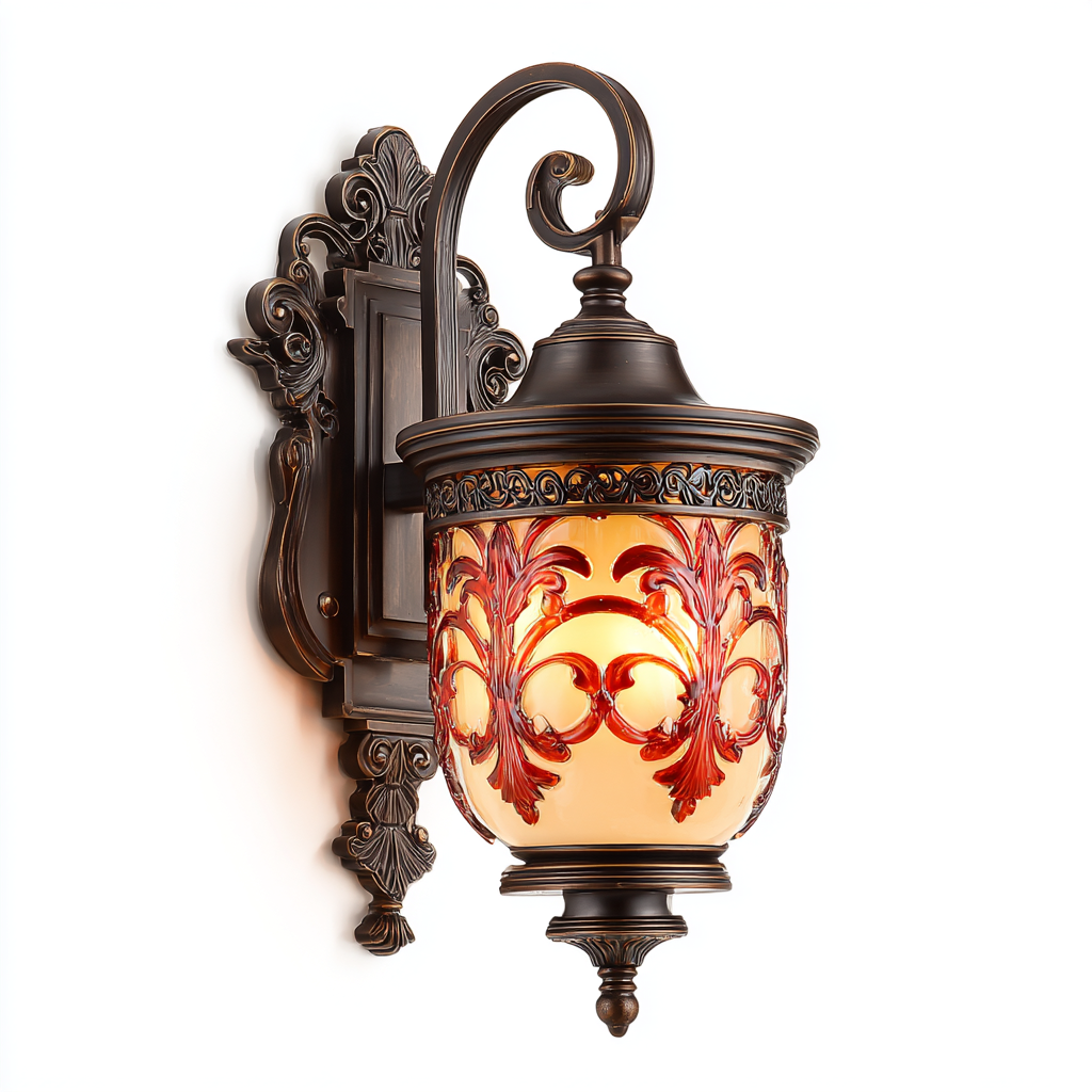 Aplique de pared ornamentado con vidrio esmerilado y detalles en bronce oscuro