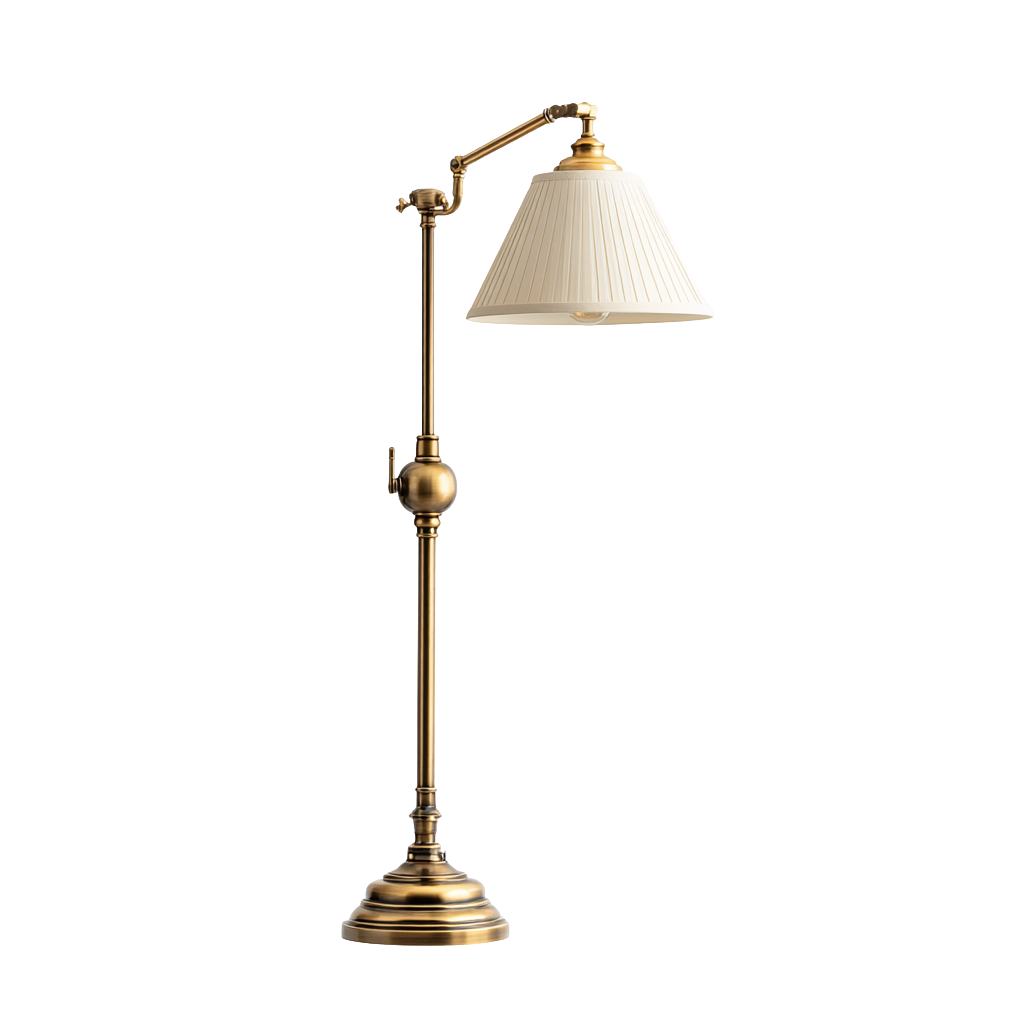 Lámpara de pie clásica de latón antiguo con pantalla ajustable
