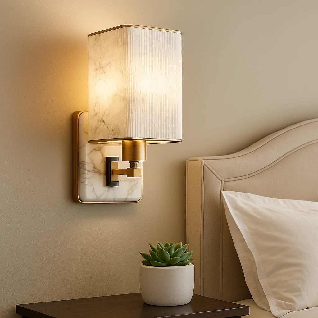 Aplique de pared moderno con acabado en mármol y bronce