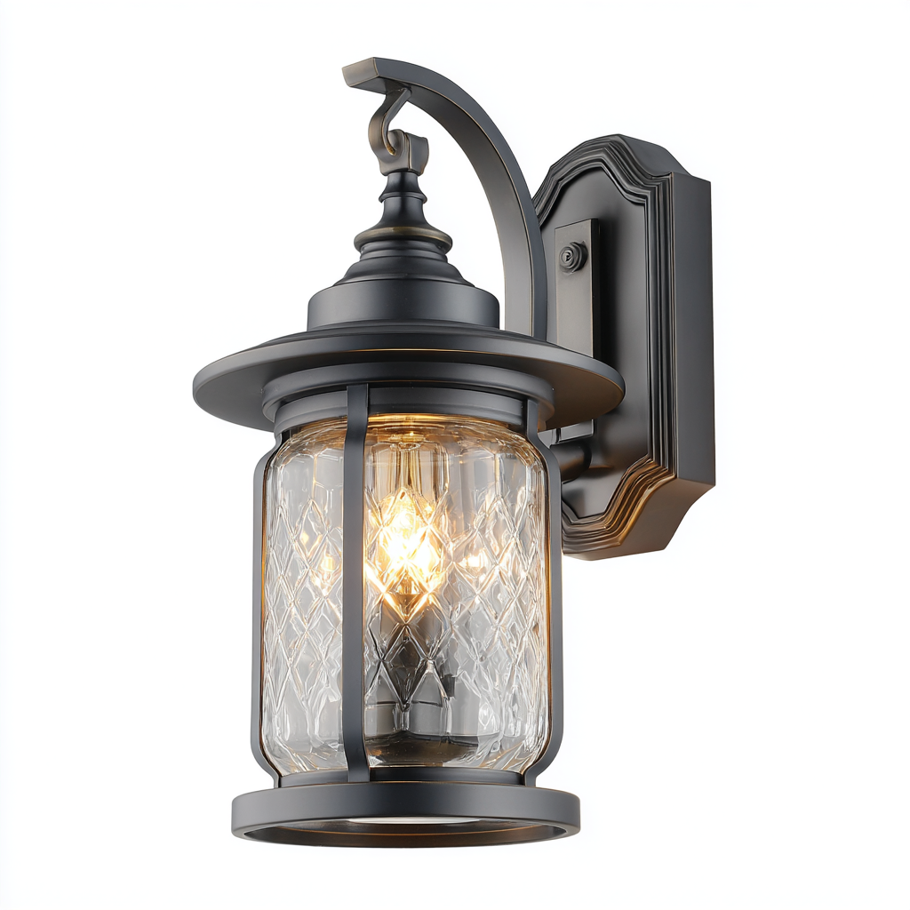 Lámpara de pared con acabado gris y pantalla de cristal con estampado de agua