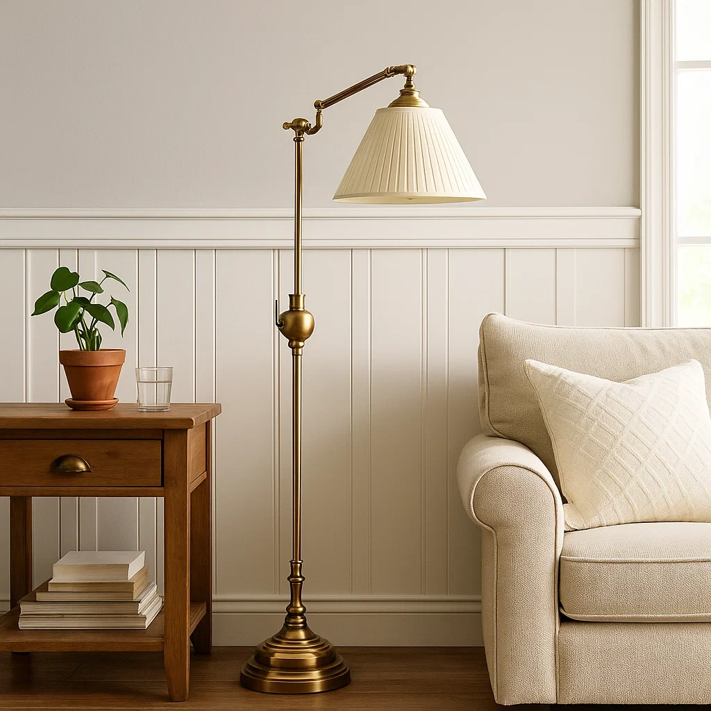 Lámpara de pie clásica de latón antiguo con pantalla ajustable