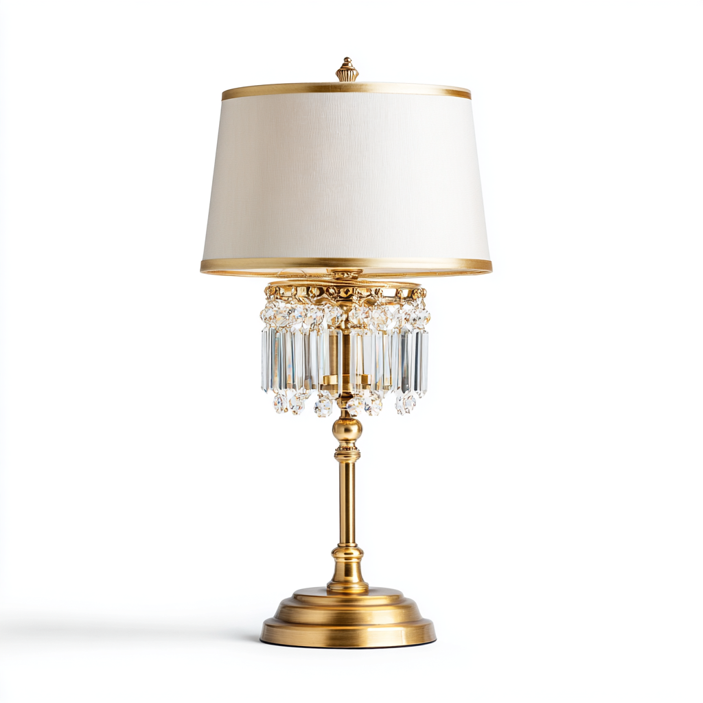 Lámpara de mesa de lujo en oro con cristales colgantes