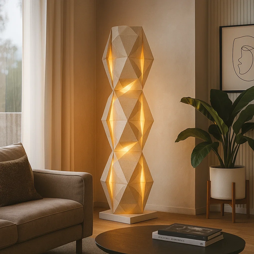 Lámpara de pie geométrica con diseño escultórico