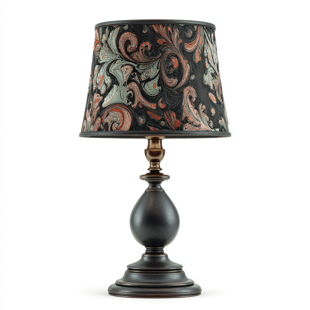 Lámpara de mesa de bronce con pantalla de estampado abstracto