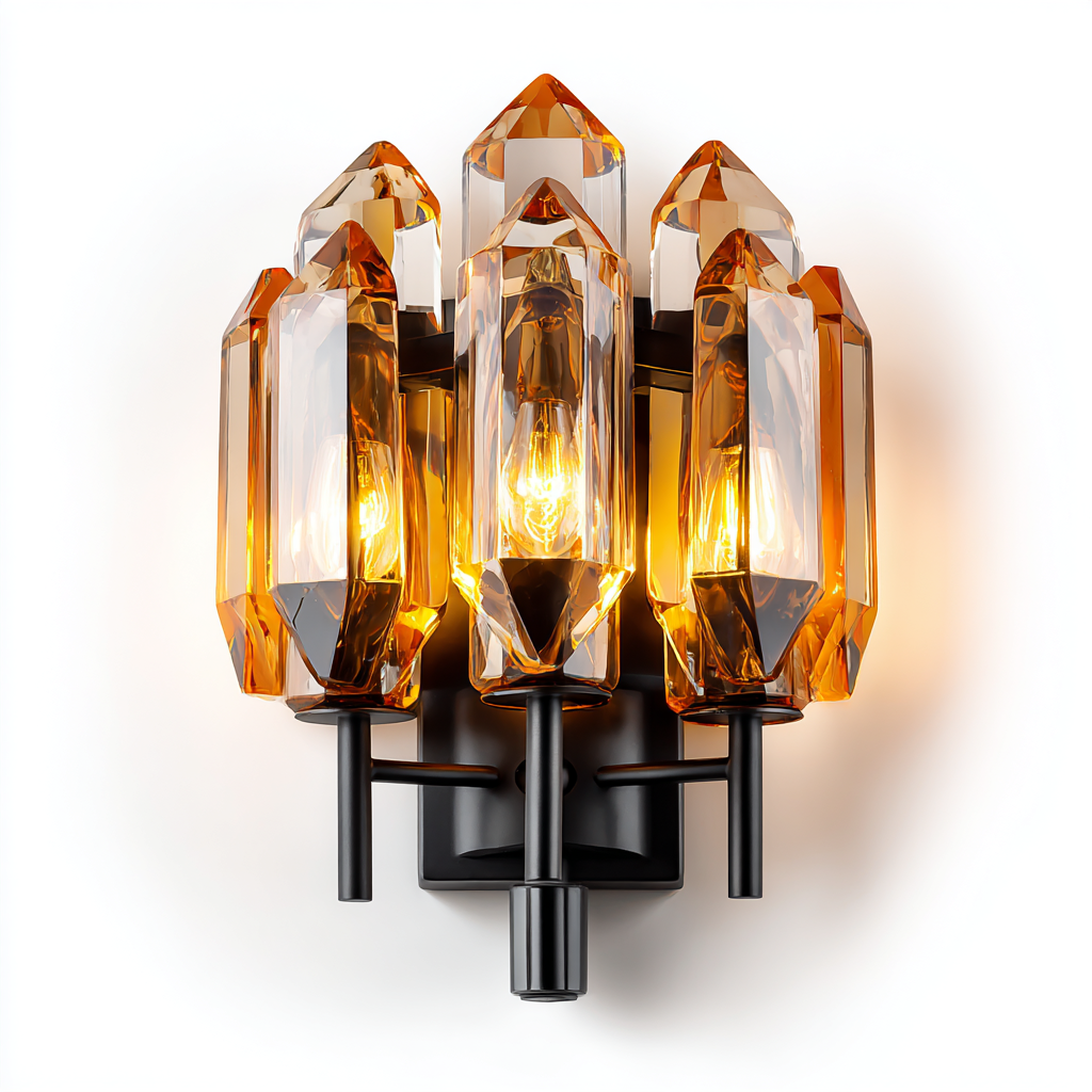 Lámpara de pared moderna de estilo europeo con base negra y detalles en cristal ámbar