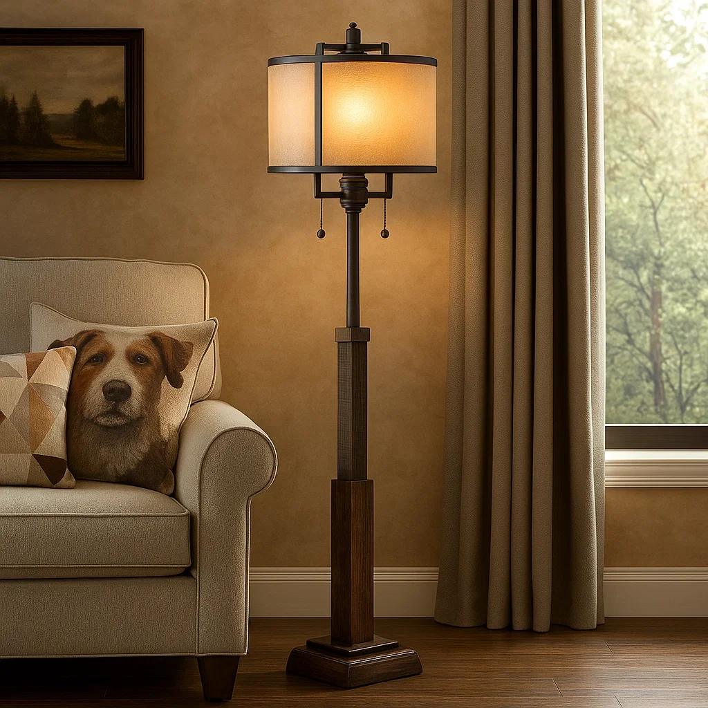 Lámpara de pie rústica de granja con pantalla de vidrio esmerilado