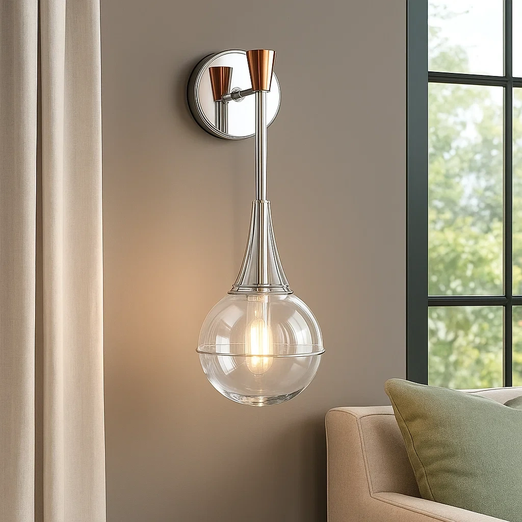 Aplique de pared moderno de vidrio y acero inoxidable