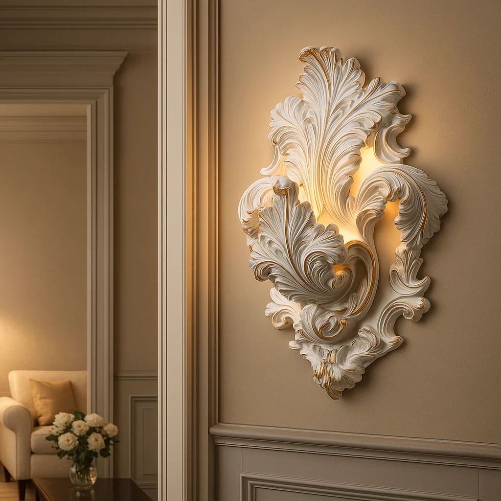 Lámpara de pared blanca con luz en estilo clásico