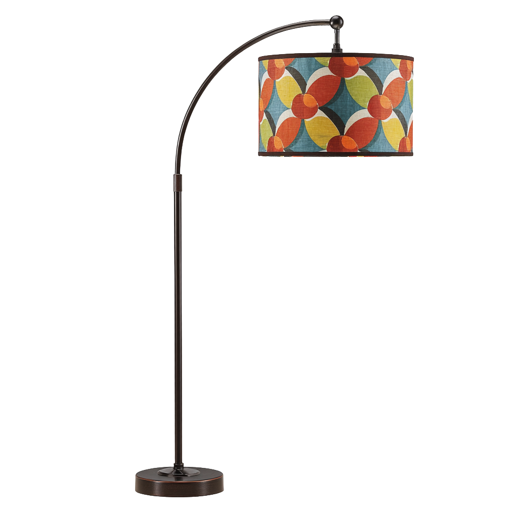 Lámpara de pie retro con pantalla geométrica de colores