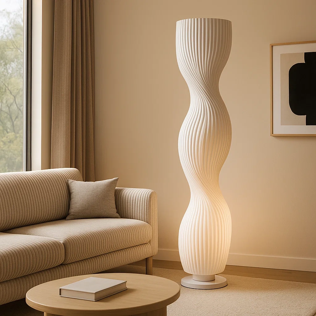 Lámpara de pie blanca con diseño ondulado moderno