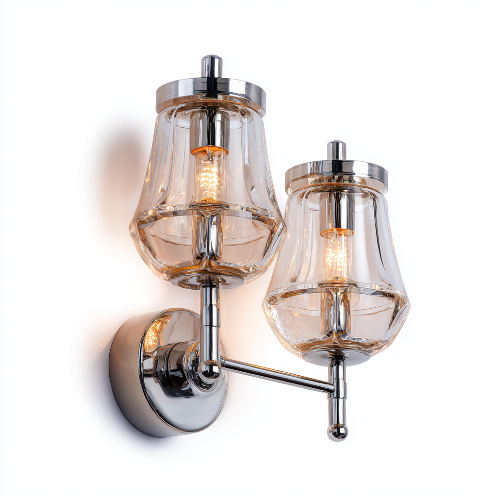 Aplique de pared de vidrio transparente con detalles cromados