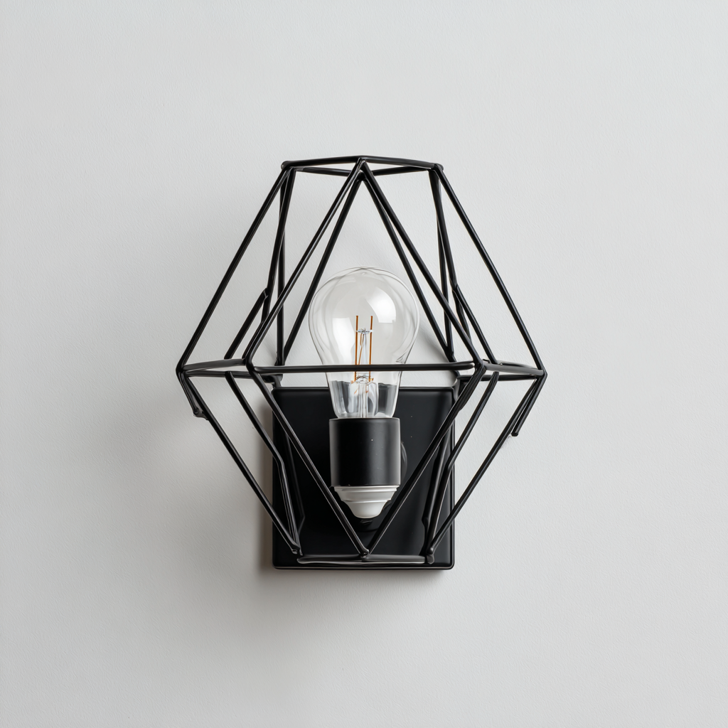 Aplique de pared de metal negro con marco geométrico