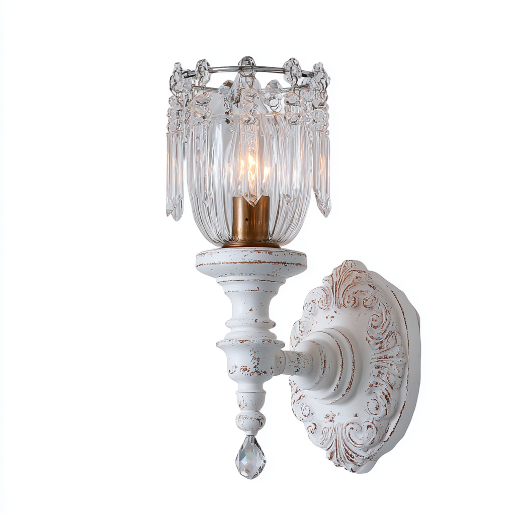 Aplique de pared con cristal tallado y acabado envejecido en blanco