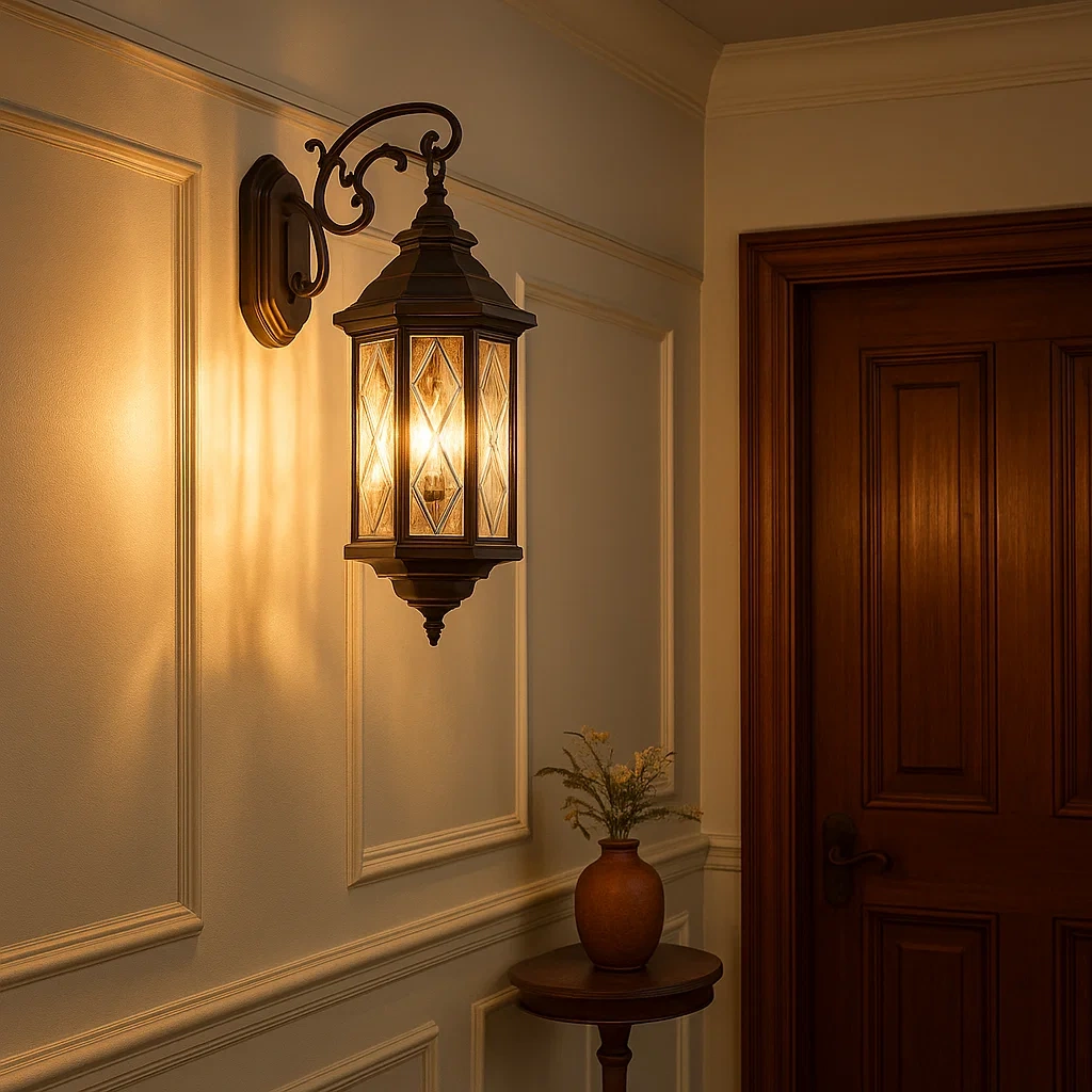 Lámpara de pared exterior estilo europeo con cristal decorado