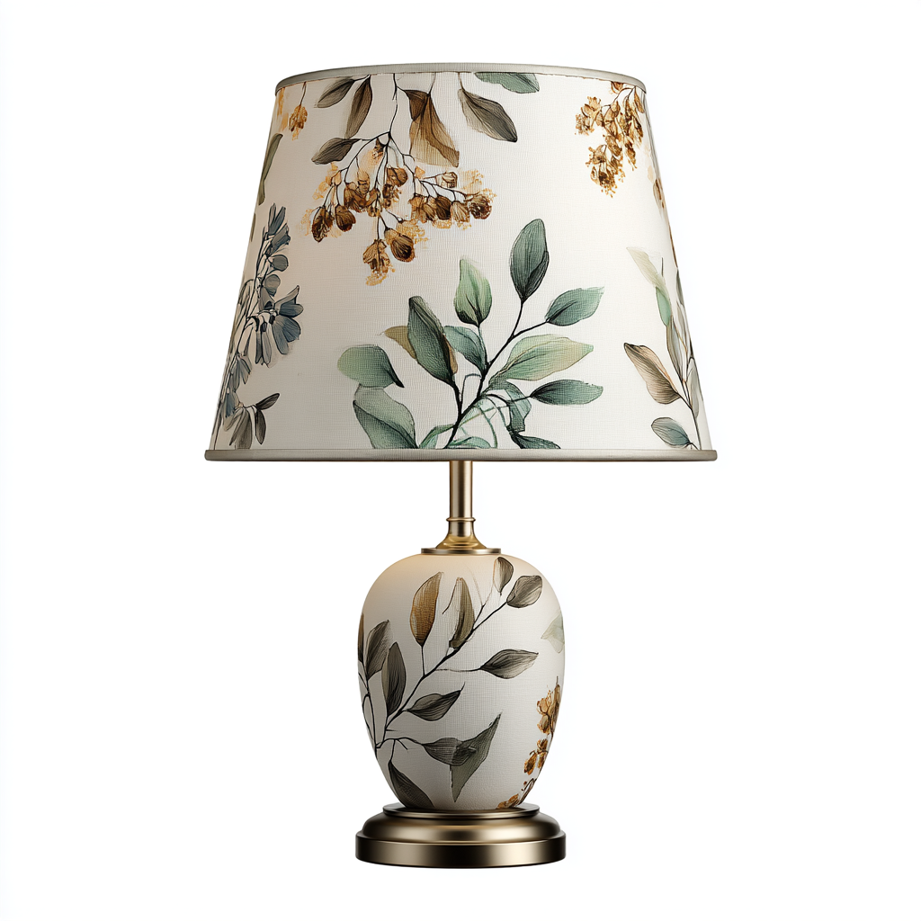 Lámpara de mesa de cerámica con pantalla floral elegante