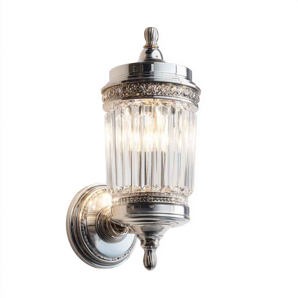 Aplique de pared de cristal con detalles en metal plateado