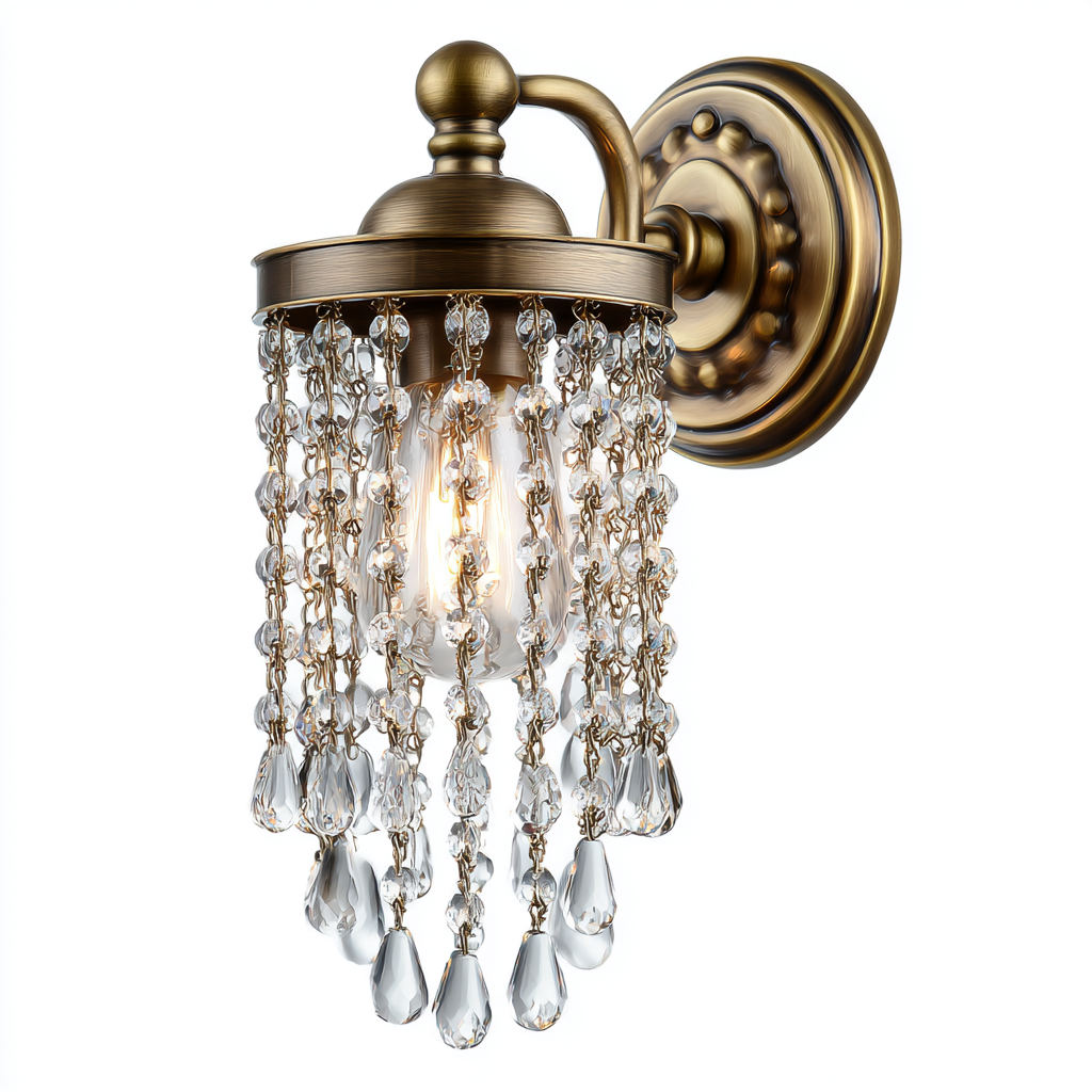 Lámpara de pared vintage con cristal y un foco, detalle en latón