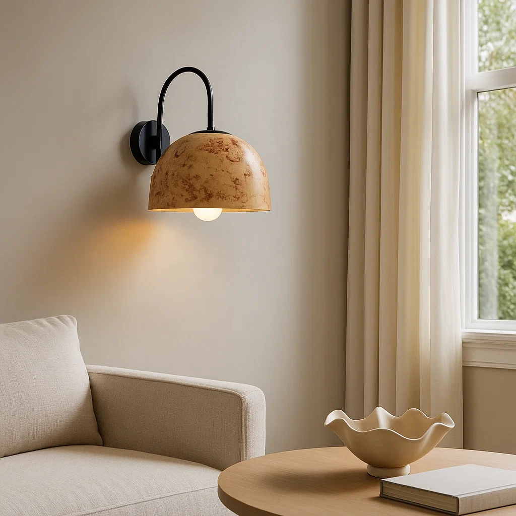 Aplique de pared con pantalla de mármol marrón y base negra