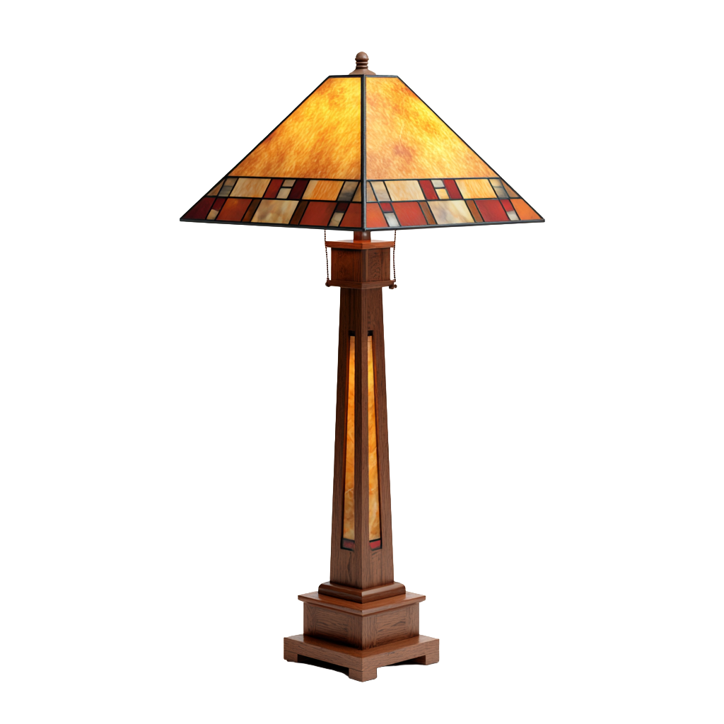 Lámpara de pie estilo Tiffany con base de caoba y pantalla de vidrio de colores