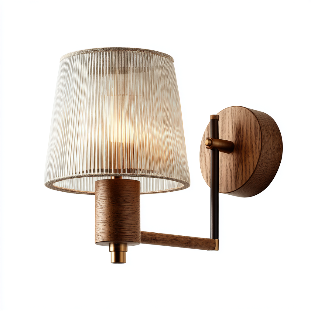 Lámpara de pared moderna con base de madera maciza y pantalla de cristal