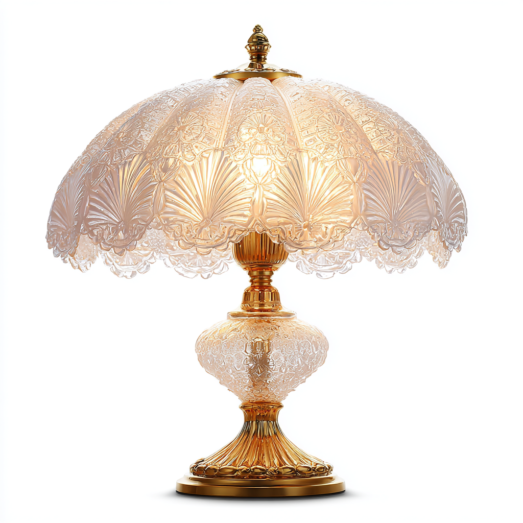 Lámpara de mesa vintage con pantalla de cristal tallado y base dorada