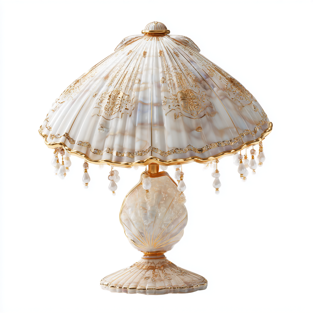 Lámpara de mesa con diseño de concha y detalles dorados
