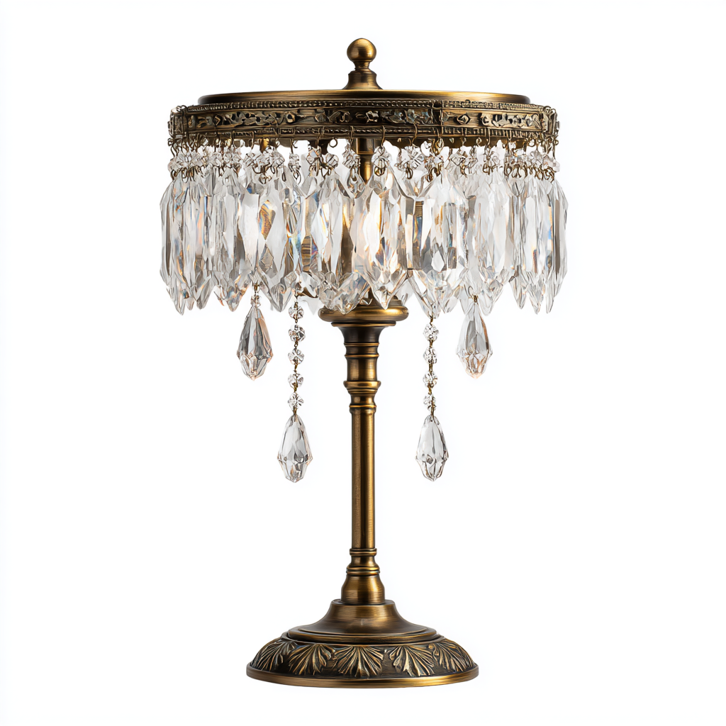 Lámpara de mesa vintage de cristal con base de latón antiguo