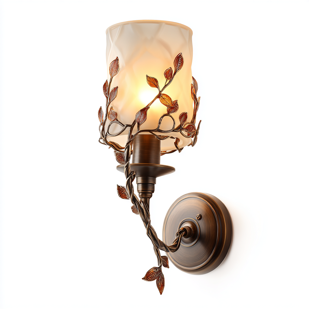 Aplique de pared con pantalla de vidrio y detalles en bronce antiguo