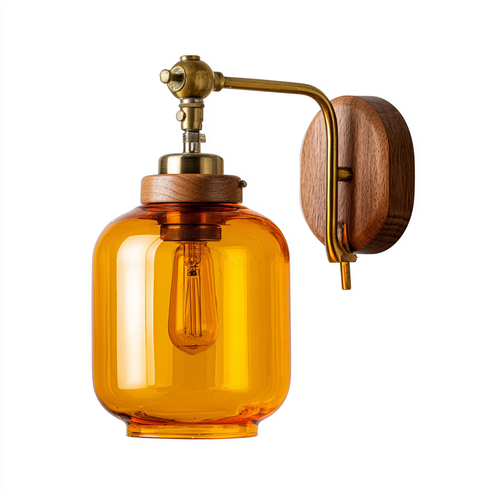 Lámpara de pared vintage con pantalla de vidrio ámbar