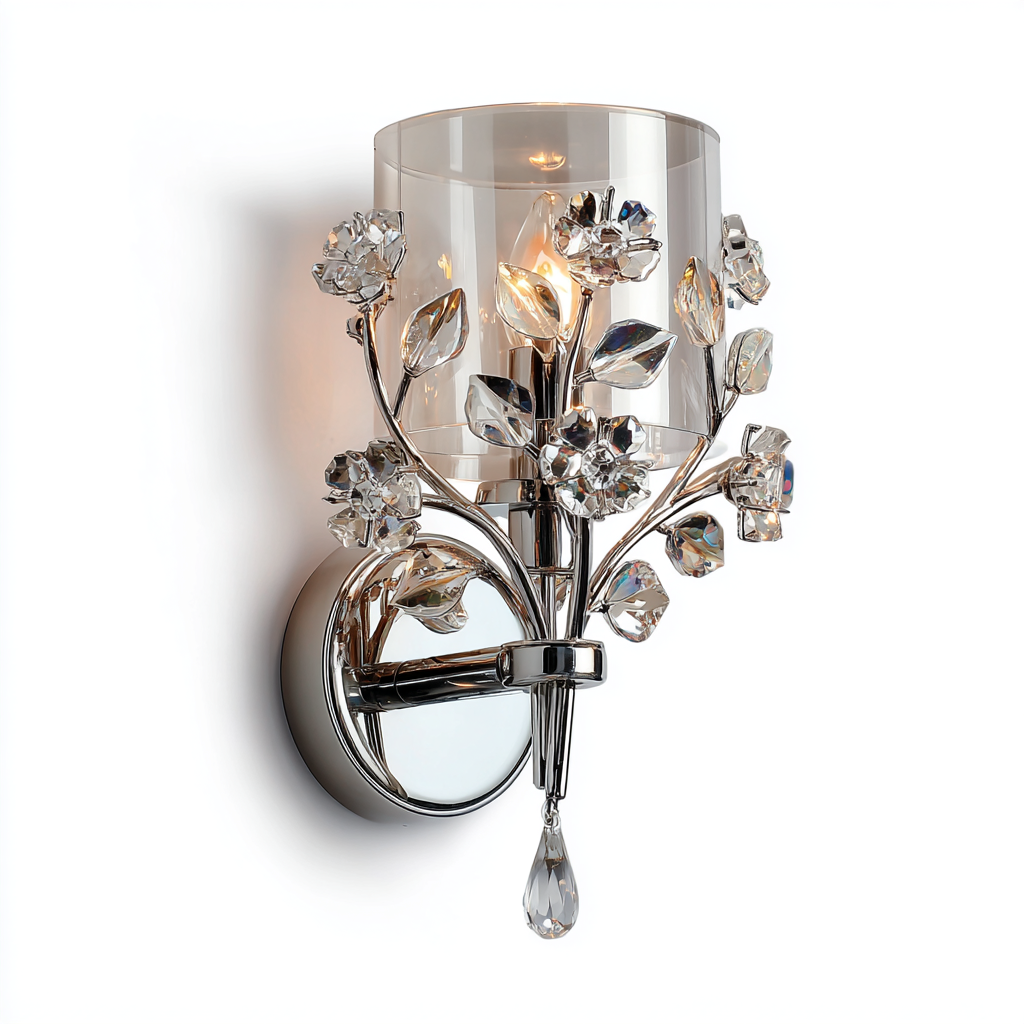 Aplique de pared urbano con diseño floral y detalles en metal cromado