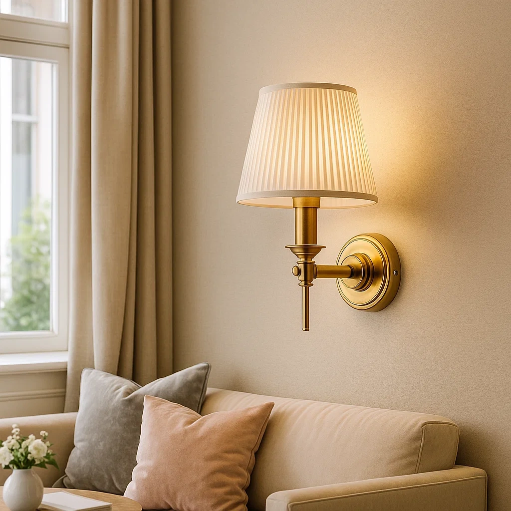 Lámpara de pared vintage con pantalla, detalle en latón