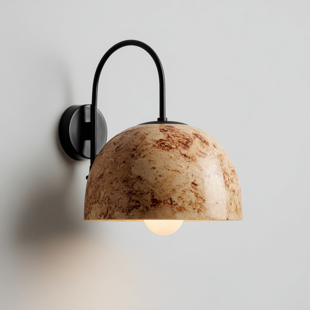 Aplique de pared con pantalla de mármol marrón y base negra