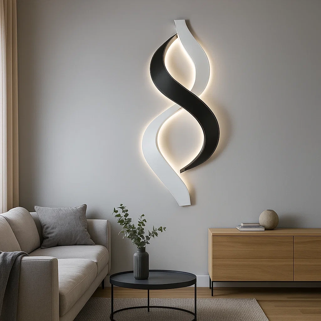 Aplique de pared LED en forma de espiral blanca y negra