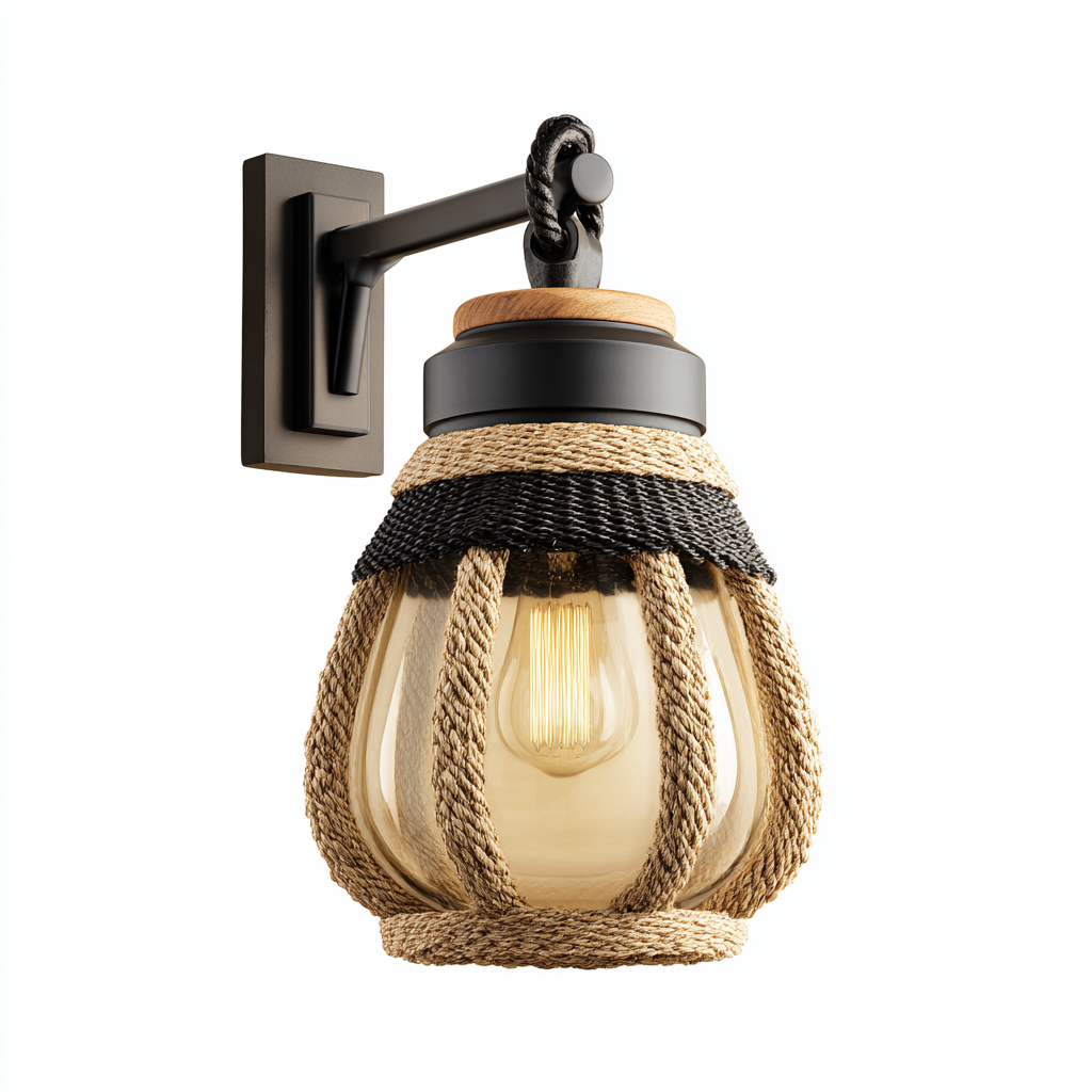 Lámpara de pared con diseño de cuerda de yute y vidrio ámbar