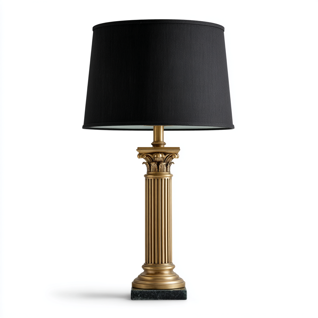 Lámpara de mesa clásica de latón antiguo con pantalla negra
