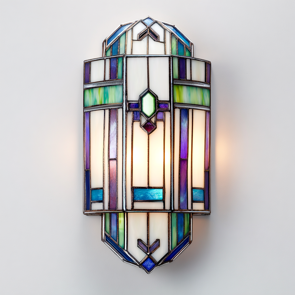 Aplique de pared estilo Art Deco con vidrio de colores